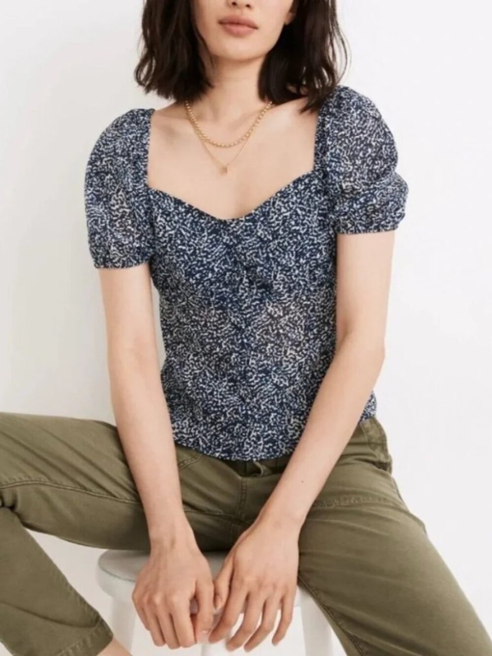 Madewell Sweetheart Top in Bengali Blockprint Blue Size 8